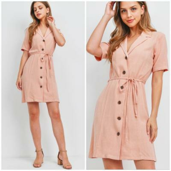 FEW LEFT❗️POTTER'S POT Blush Linen Blend Shirt Dress - Picture 6 of 6